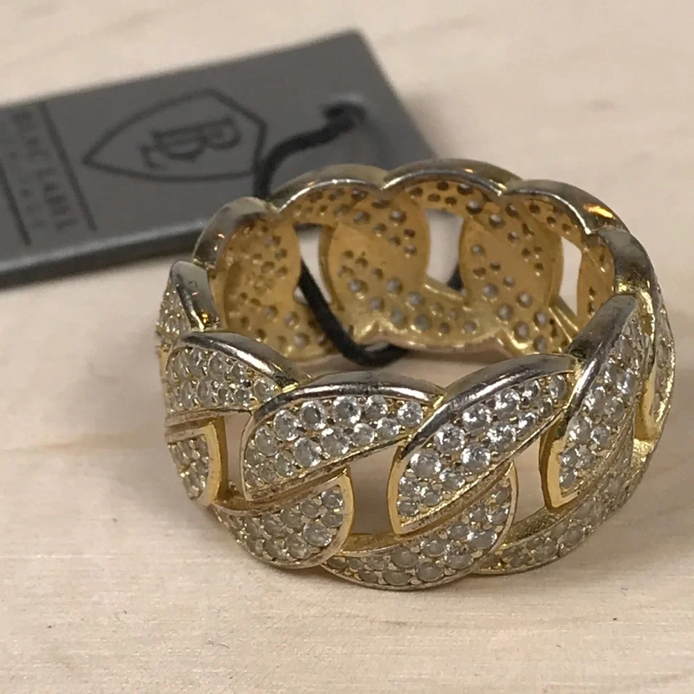 Blac Label 925 Sterling Silver Cubic Zirconia Golden Men's Ring NWT